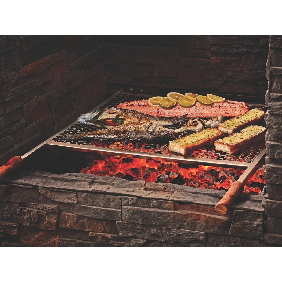 Grelha Tramontina em Aço Inox com Cabo de Madeira 83 5 x 55 cm - Exclusivo