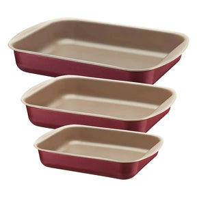 Jogo de Assadeiras Tramontina Brasil em Alumínio com Revestimento Antiaderente Starflon Max Vermelho 3 Peças - Moderno