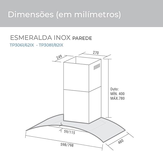 Suggar Coifa de Parede Esmeralda 60 cm Inox 110V TP3061IX - Premium