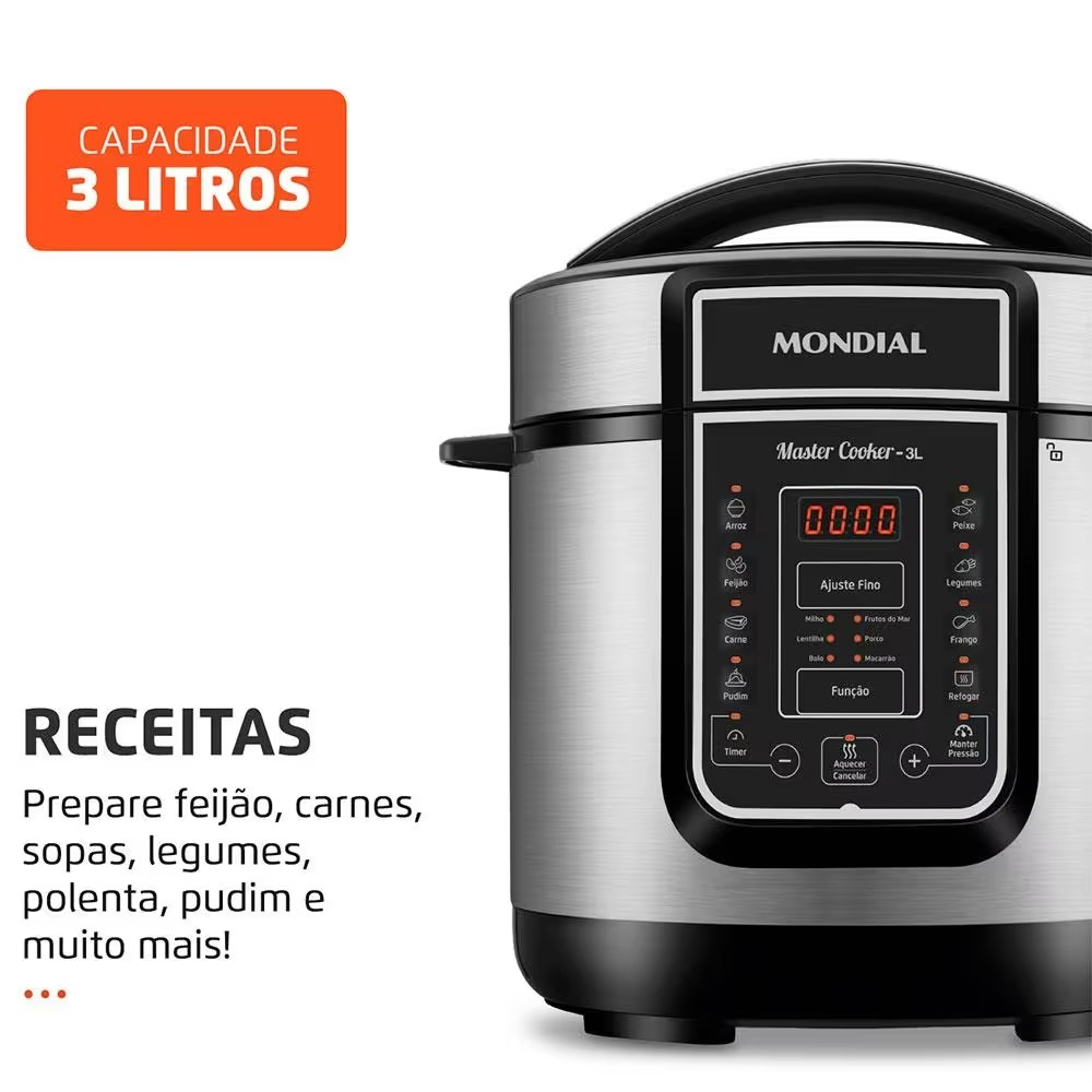 Panela Elétrica de Pressão Mondial Digital Master Cooker PE 40 3L Preta/Inox - Alta Performance