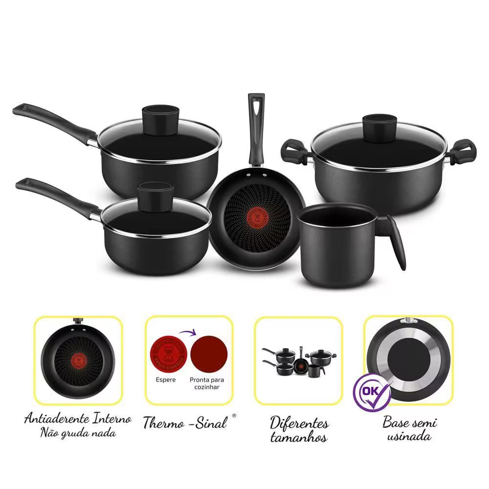 Conjunto 5 Peças Antiaderente Pratic Rochedo Cinza - Premium