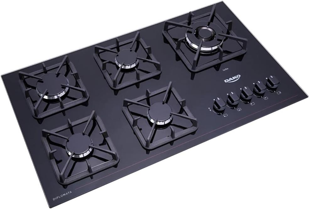 Cooktop a Gás 5 Bocas Preto com Mesa de Vidro e Tripla Chama Dako Diplomata Bivolt - Elegante