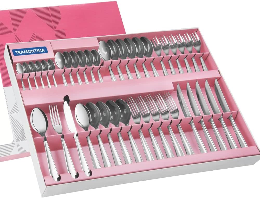 Faqueiro Aço Inox com Faca para Churrasco com 42 Peças Tramontina Laguna. - Versátil