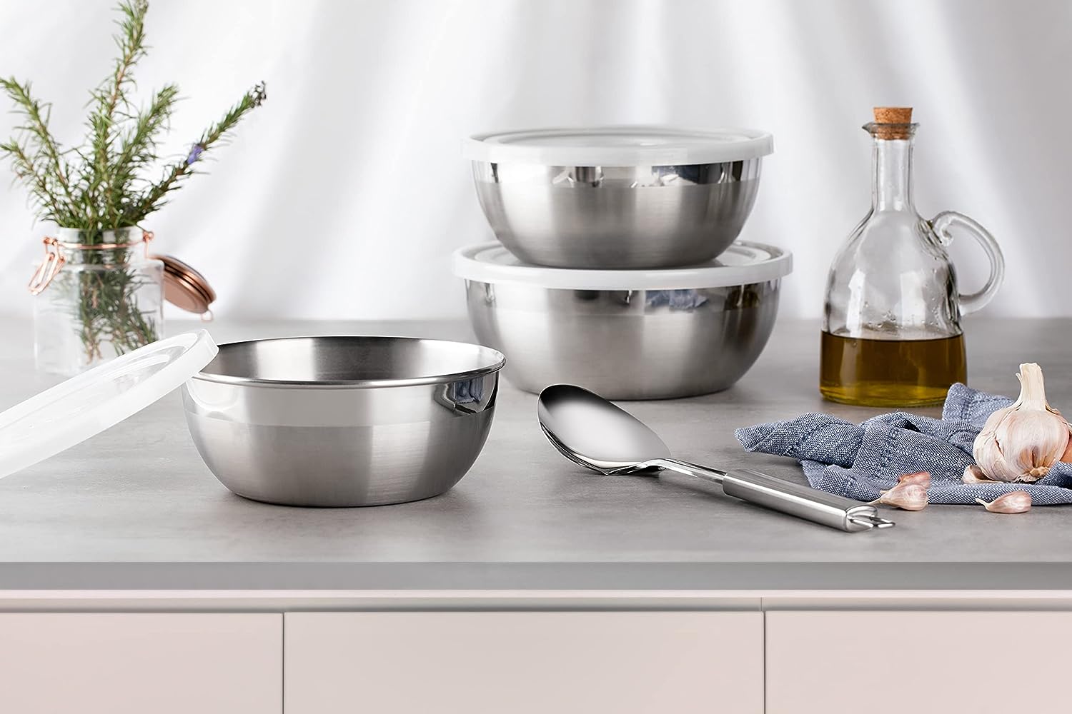 Tramontina Freezinox 64220210 Conjunto de 3 Recipientes de Aço Inoxidável com Tampas de Plástico Prata - Premium