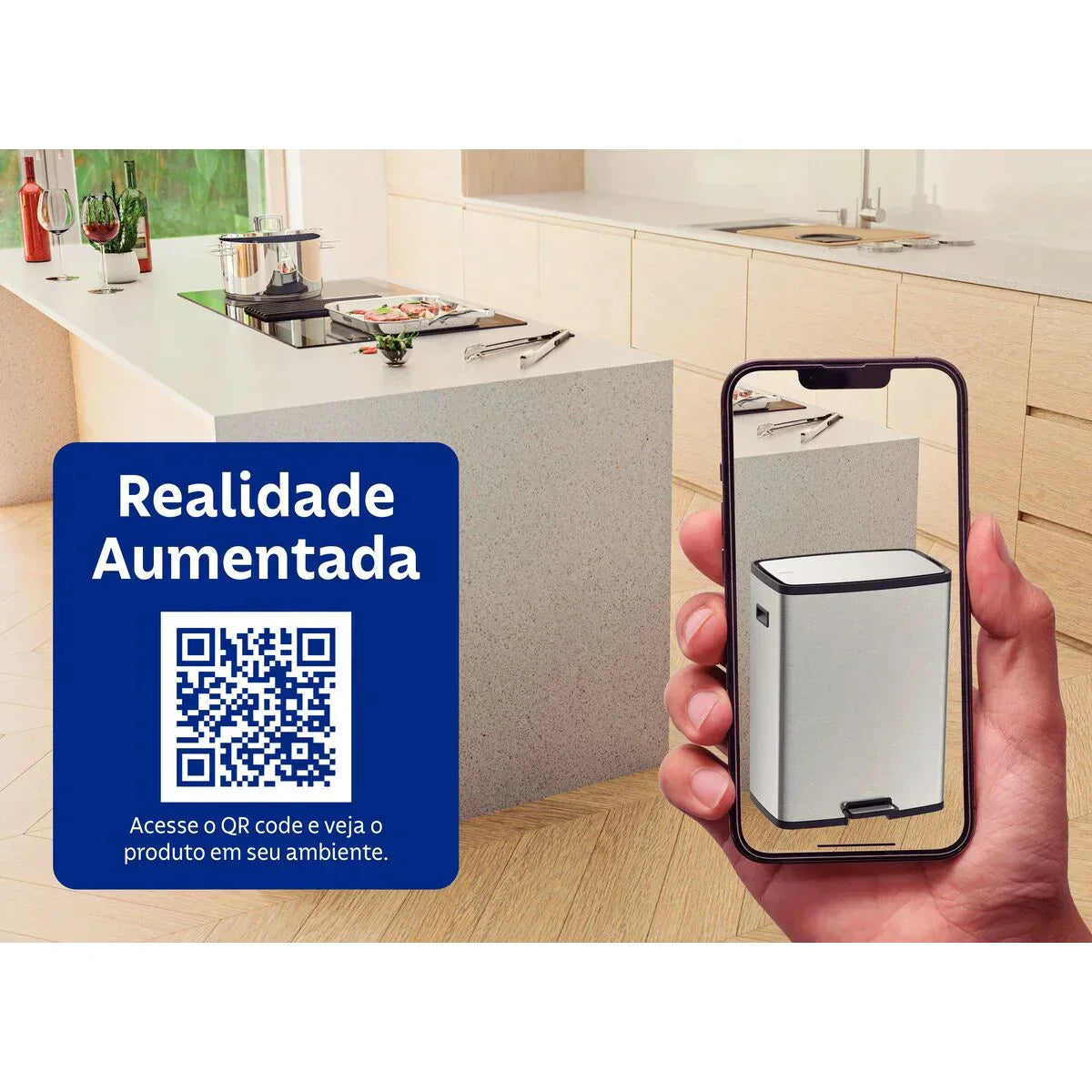 Lixeira Tramontina Octos em Aço Inox com Balde Removível e Pedal 45 L - Moderno