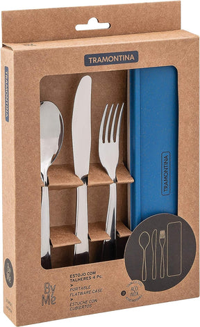 Conjunto Talher Aco Inox Com Estojo Tampa Azul Tramontina - Elegante