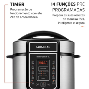 Panela Elétrica de Pressão Mondial Digital Master Cooker PE 40 3L Preta/Inox - Alta Performance