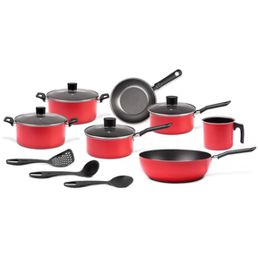 Conjunto de Panelas 10 Peças Brinox Onion em Alumínio e Revestimento Antiaderente com Wok e Utensílios Vermelho - Completo
