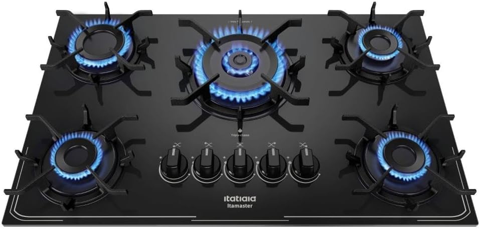 Cooktop 5 Bocas a Gás Itatiaia Itamaster com Tripla Chama e Acendimento Superautomático Preto Bivolt - Elegante