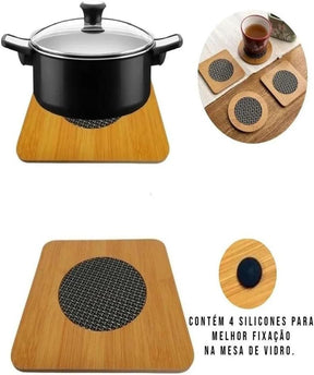 Descanso de panela 4un madeira para proteger mesas de panelas quentes e decorar - Exclusivo