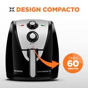 Fritadeira Elétrica Sem Óleo Air Fryer Mondial Grand Family AF 55I 5 5L – Preta/Inox - Elegante