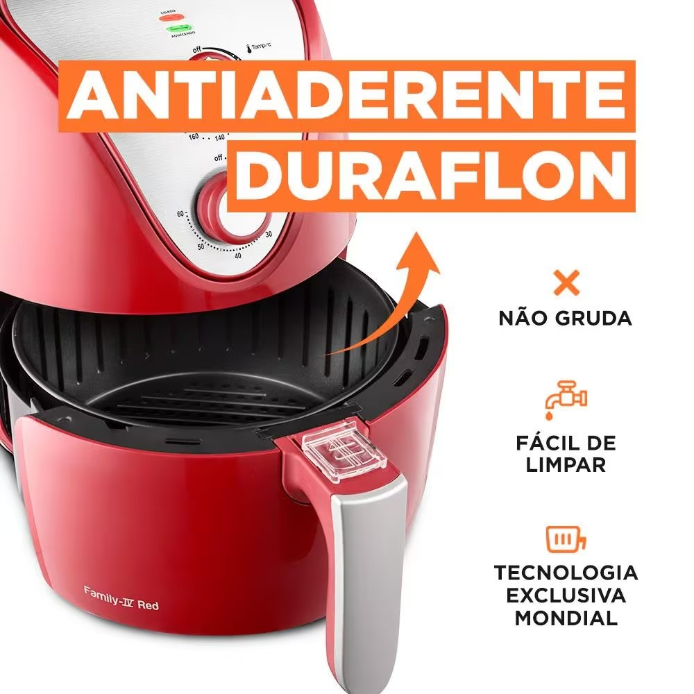 Fritadeira Elétrica Sem Óleo Air Fryer Mondial AF 32 RI 3 5L Vermelha/Inox - Alta Performance