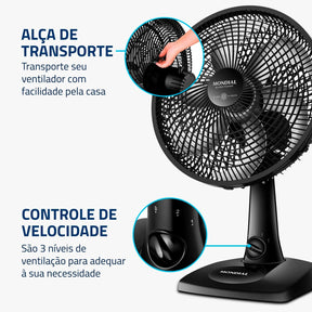 Ventilador de Mesa MONDIAL 110V 30cm 6 pás Super Power VSP 30 B - Elegante