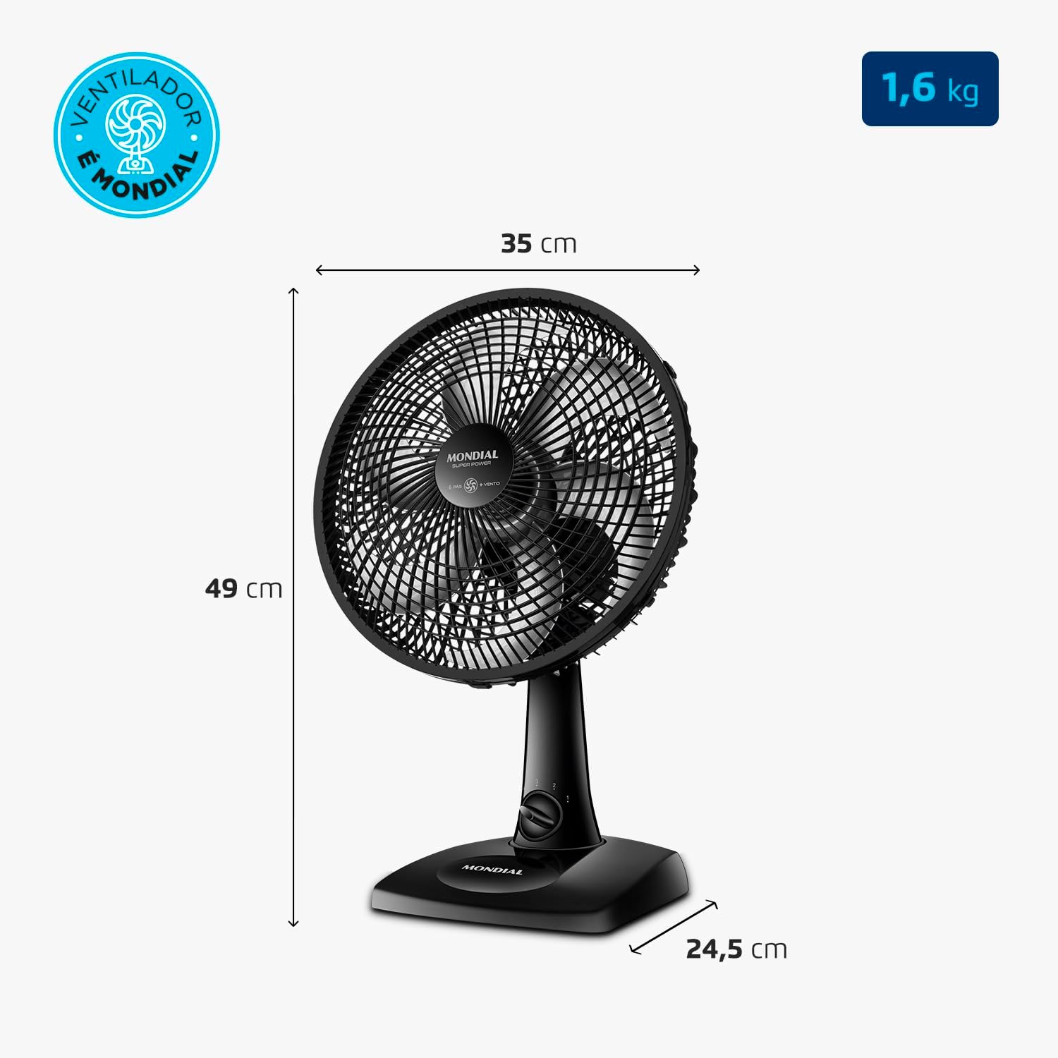 Ventilador de Mesa MONDIAL 110V 30cm 6 pás Super Power VSP 30 B - Elegante