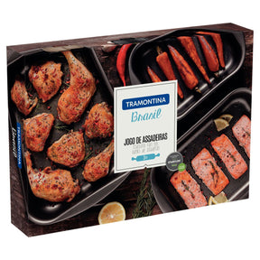 Jogo de Assadeiras Tramontina Brasil em Alumínio com Revestimento Antiaderente Starflon Max Vermelho 3 Peças - Moderno