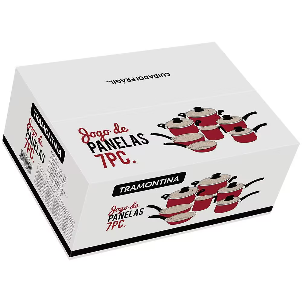 Conjunto de Panelas 7 Peças Tramontina Paris com Antiaderente Starflon Max e Tampas de Vidro com Saída de Vapor Cereja - Alta Performance