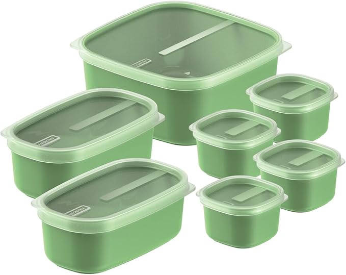 Conjunto de Potes Tramontina Mixcolor em Polipropileno Verde Sálvia com Tampa Transparente 7 Peças - Versátil