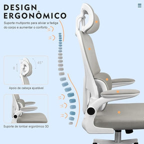 Cadeira de escritório design ergonômico com suporte lombar independente malha respirável e encosto de cabeça ajustável - Elegante