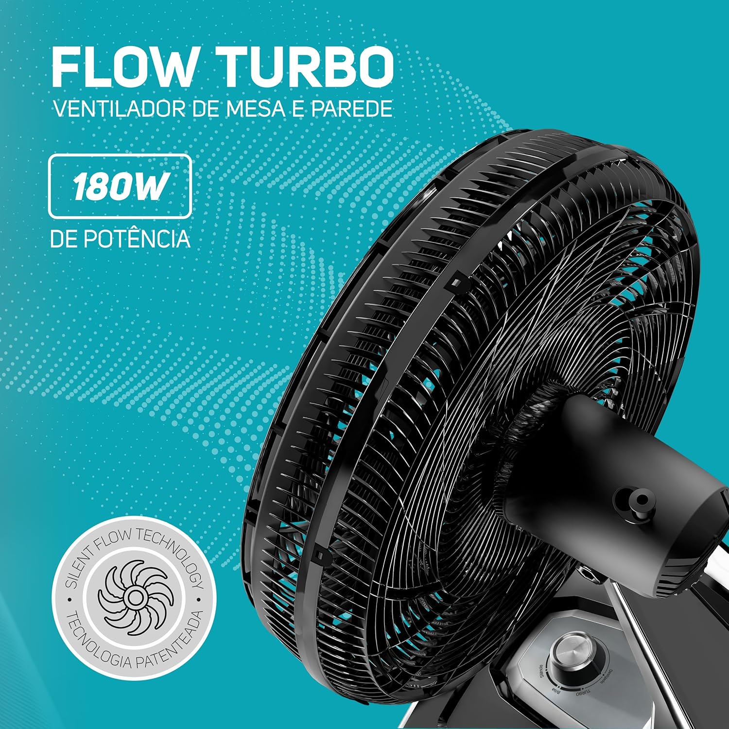 WAP Ventilador de Mesa e Parede 50cm FLOW TURBO com Tecnologia Silenciosa e Econômica 8 Pás e 3 Velocidades 180W - Premium
