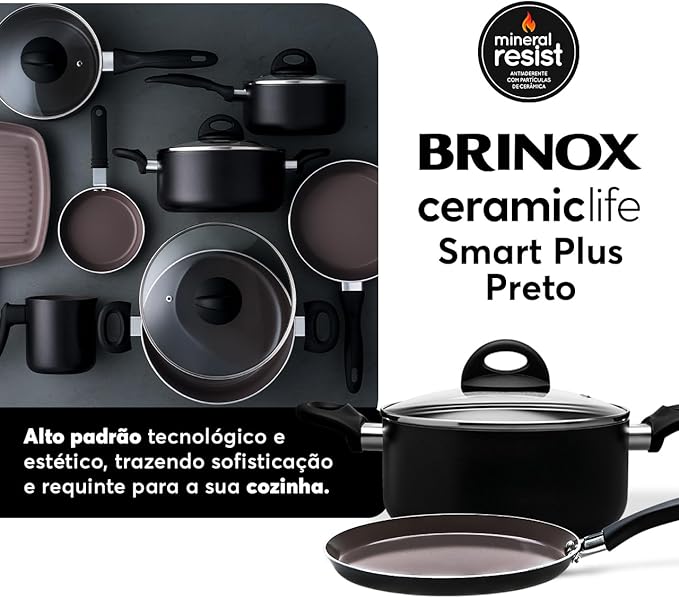 Brinox Jogo de Panelas 8 Peças Ceramic Life Smart Plus Vanilla - Premium