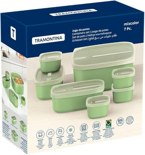 Conjunto de Potes Tramontina Mixcolor em Polipropileno Verde Sálvia com Tampa Transparente 7 Peças - Versátil