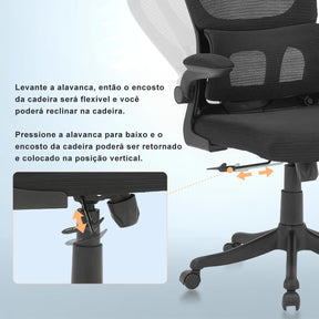 Cadeira de escritório design ergonômico com suporte lombar independente malha respirável e encosto de cabeça ajustável - Elegante