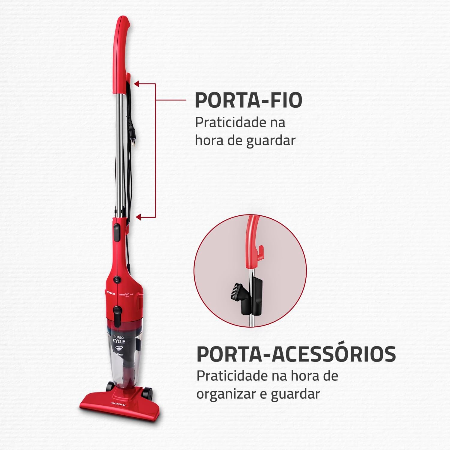 Aspirador de Pó Turbo Cycle Mondial Vermelho/Preto 1100W 220V AP 36 - Elegante