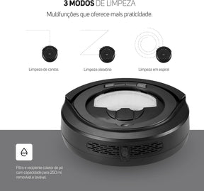 WAP Aspirador de Pó Robô ROBOT W90 3 em 1 Automático 250ml Sistema Antiqueda e Rodas Emborrachadas 30W 3 6VDC Bivolt - Premium