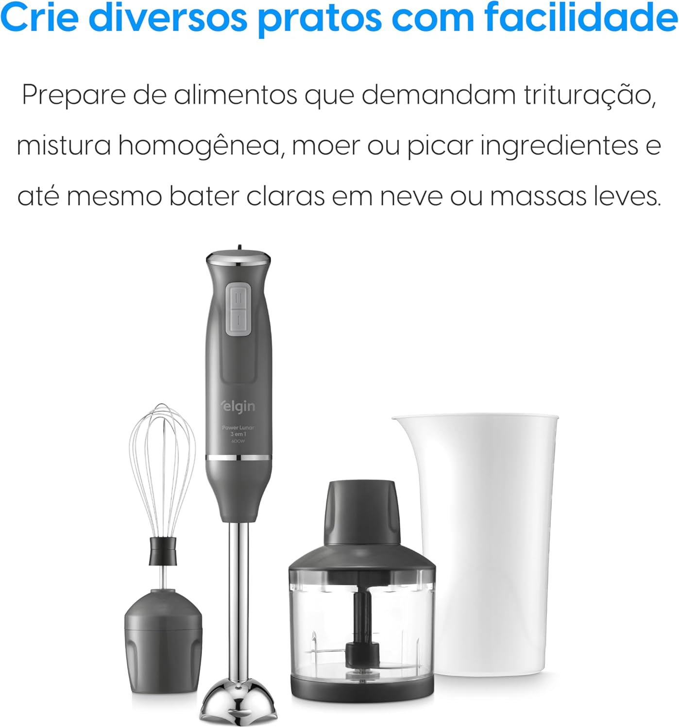 Mixer Power Inox 3 em 1 600W Elgin Lunar 110V Mixer triturador e batedor - Premium