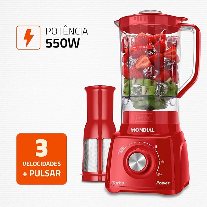 Liquidificador Mondial Turbo Power Vermelho 550W Preto 2 2 L L 99 FB - Elegante