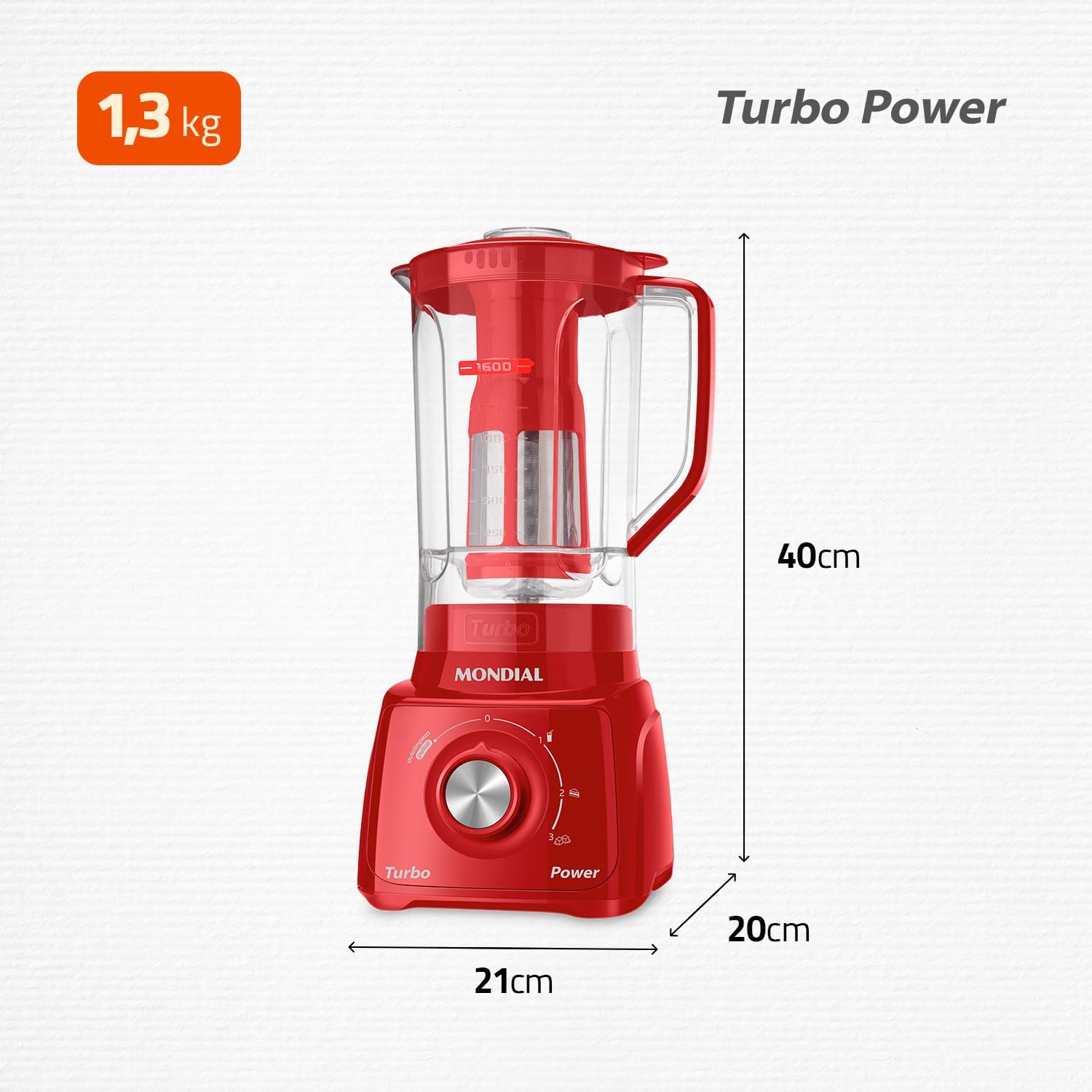 Liquidificador Mondial Turbo Power Vermelho 550W Preto 2 2 L L 99 FB - Elegante