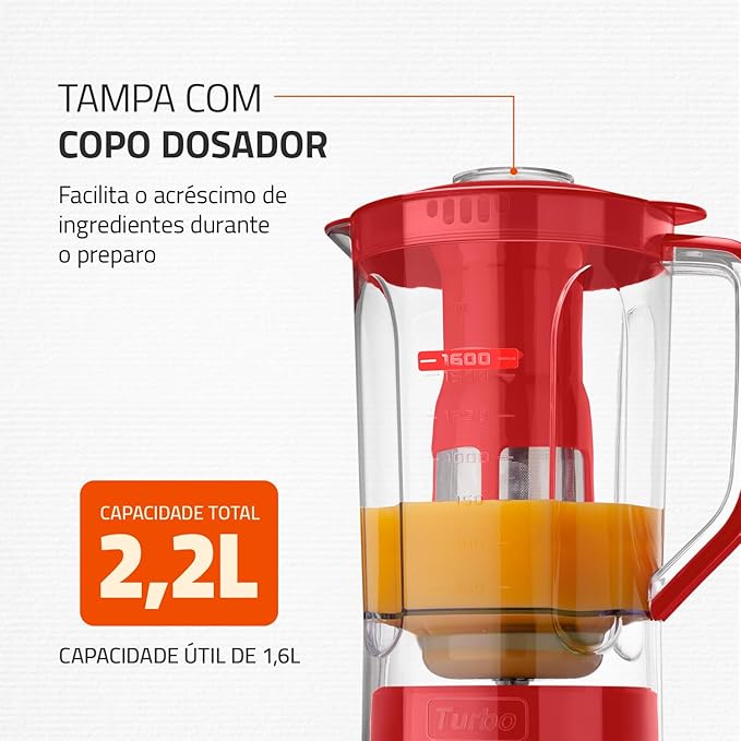 Liquidificador Mondial Turbo Power Vermelho 550W Preto 2 2 L L 99 FB - Elegante