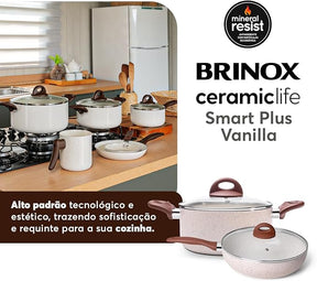Brinox Jogo de Panelas 8 Peças Ceramic Life Smart Plus Vanilla - Premium