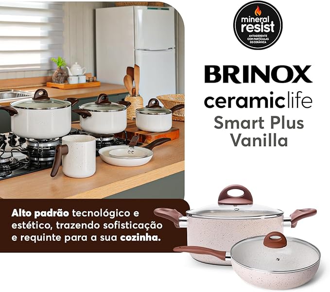 Brinox Jogo de Panelas 8 Peças Ceramic Life Smart Plus Vanilla - Premium