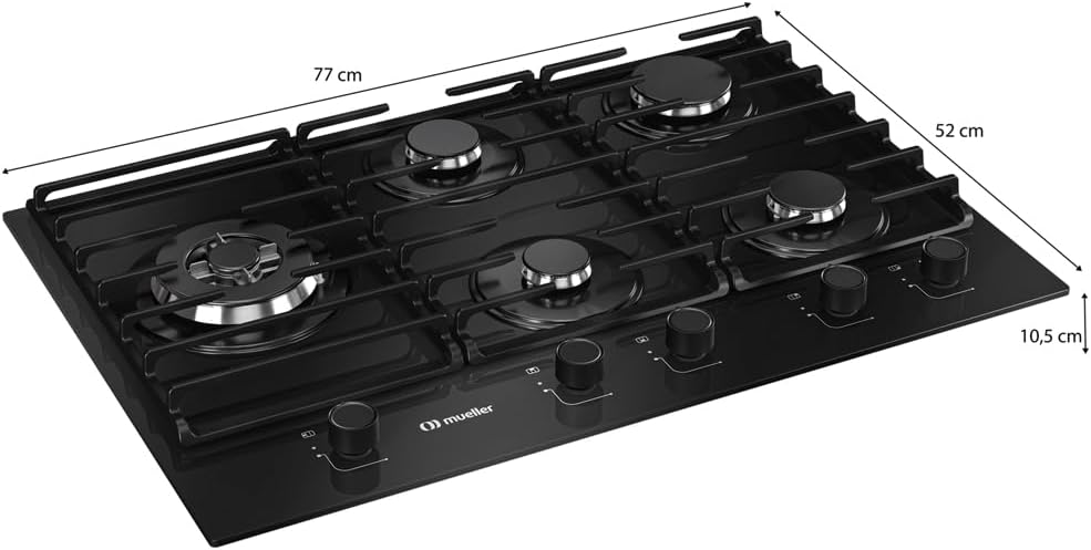 Cooktop Mueller 5 Bocas 77cm com Grade Dupla MCG5BM Bivolt - Elegante