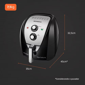 Fritadeira Elétrica Sem Óleo Air Fryer Mondial Mega Family AFN 80 BI 8L – Preta/Inox - Elegante
