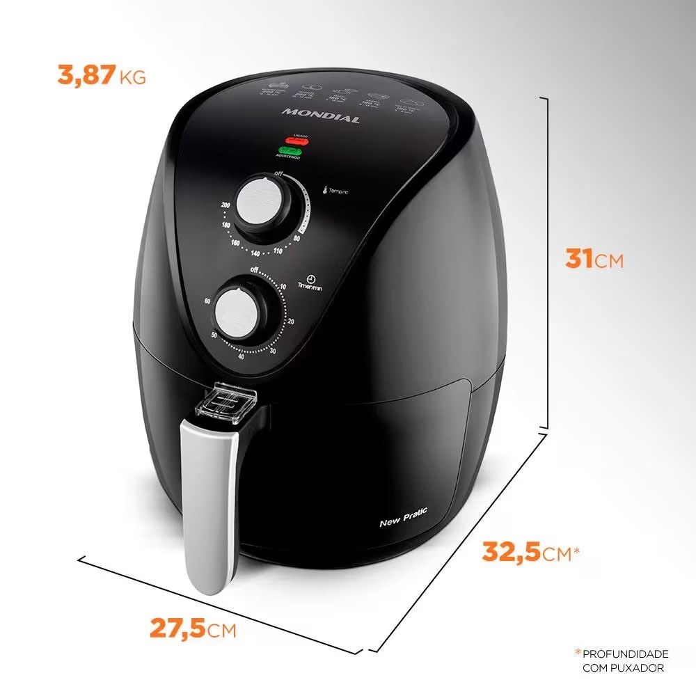 Fritadeira Elétrica Sem Óleo Air Fryer Mondial New Pratic AF31 3 5 L – Preto - Elegante