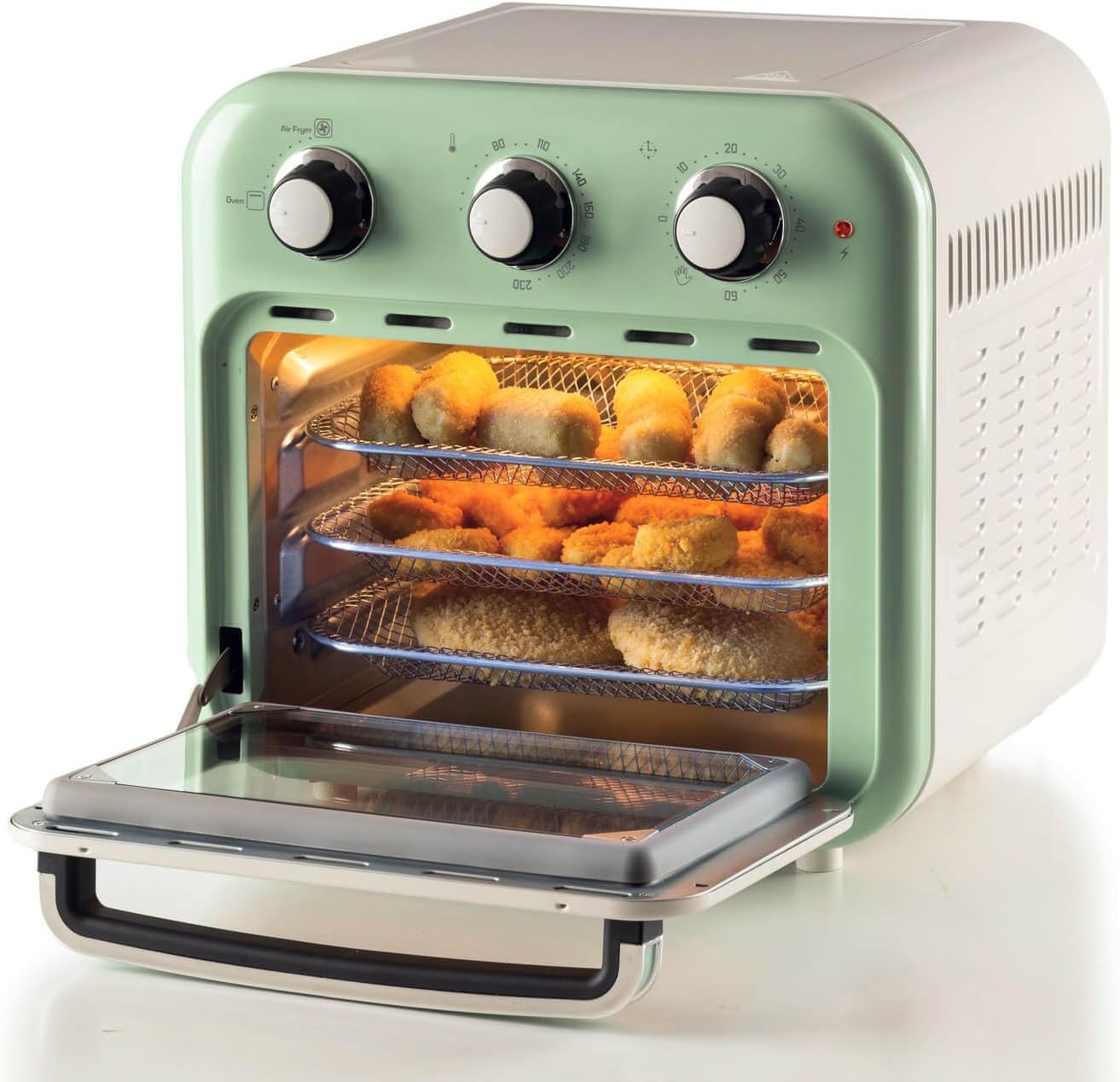 Ariete 4632 Fritadeira 2 em 1 Air Fryer e Forno Elétrico Vintage Verde Capacidade de 16 Litros 1400 Wats Porta Transparente - Moderno