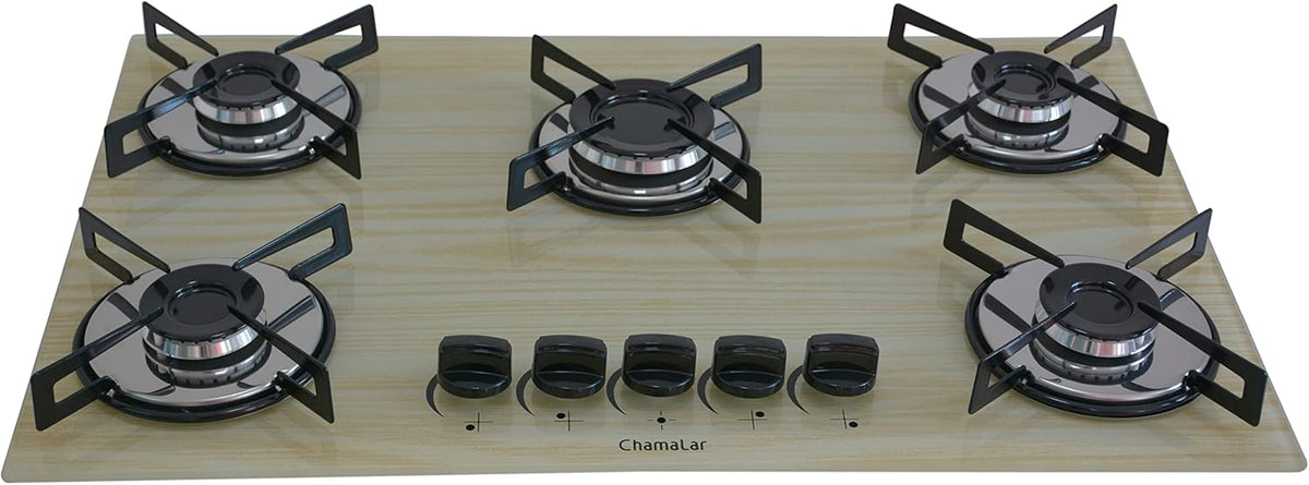 Cooktop Premium 5 Bocas Ultra Chama Amadeirado Claro Chamalar Bivolt - Moderno