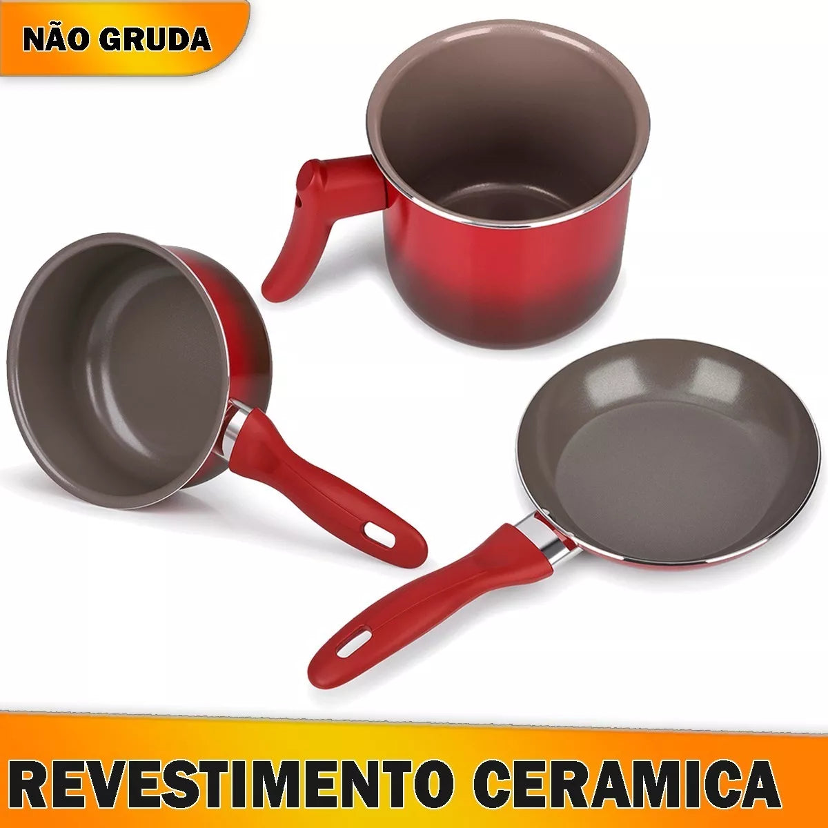 Conjunto de panelas 8 peças ceramic life smart plus vermelha Brinox - Moderno
