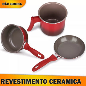 Conjunto de panelas 8 peças ceramic life smart plus vermelha Brinox - Moderno