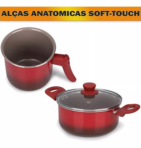 Conjunto de panelas 8 peças ceramic life smart plus vermelha Brinox - Moderno