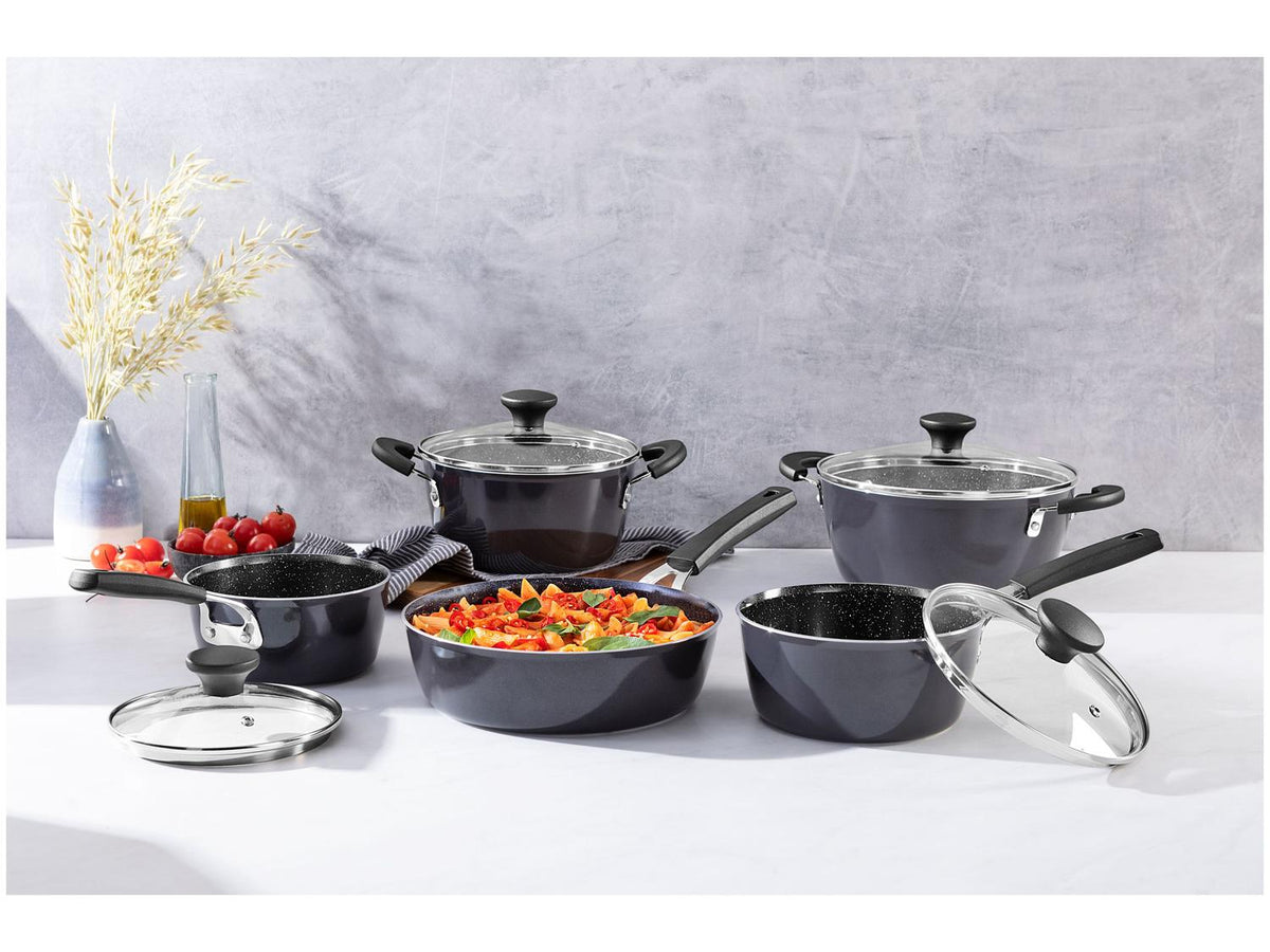 Jogo de Panelas Tramontina Glenz em Alumínio com Revestimento Interno em Starflon Crystals e Externo Esmaltado Preto 05 Peças - Alta Performance