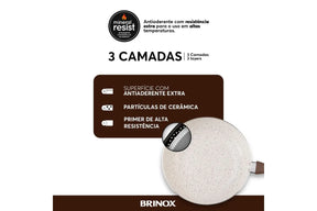 Conjunto de Panelas Brinox 6 Peças Ceramic Life Smart Plus com Revestimento Antiaderente Cerâmico e Tampa de Vidro com Saída de Vapor 2.5 mm Vanilla - Completo